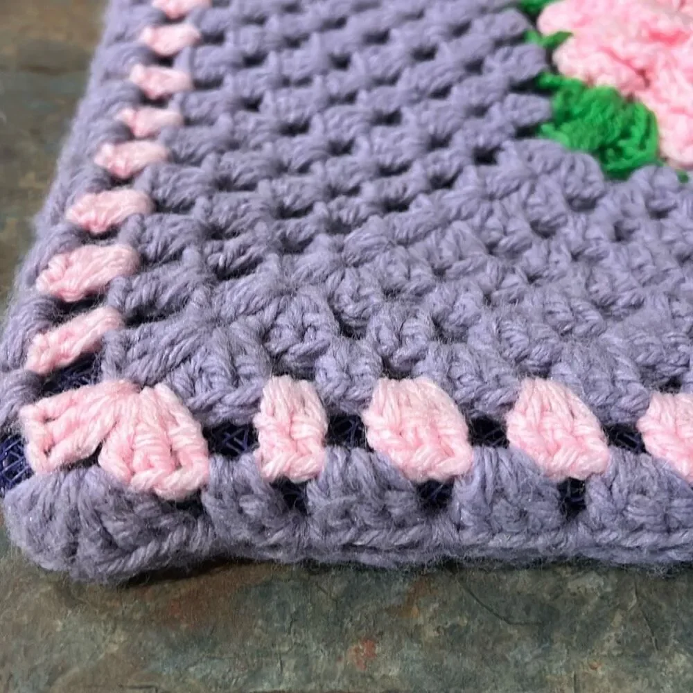 Granny Square Festival Mesh Lined Bag Purple and Pink Made in Spain